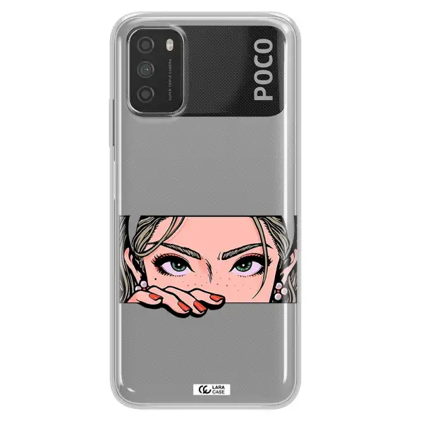A Cartoon Of A Woman's Face Xiaomi Poco M3 Clear Tpu Case