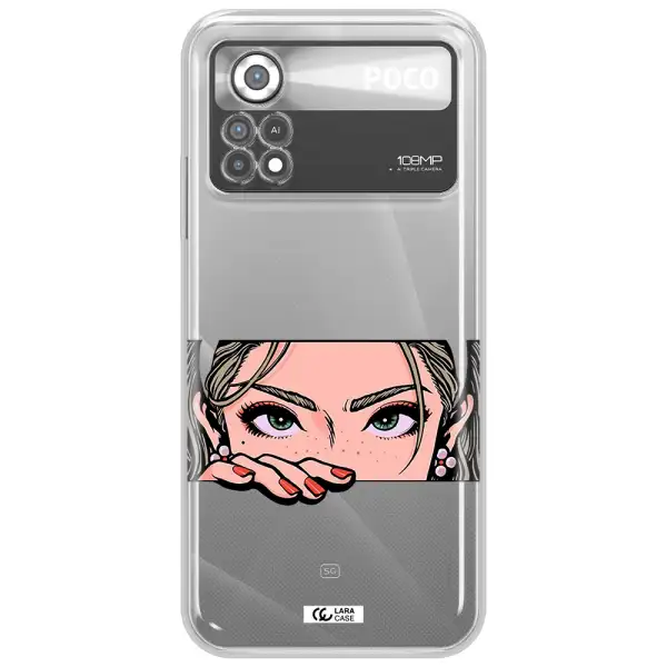 A Cartoon Of A Woman's Face Xiaomi Poco X4 Pro Clear Tpu Case