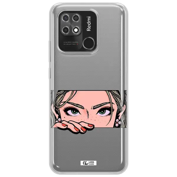 A Cartoon Of A Woman's Face Xiaomi Redmi 10C Clear Tpu Case