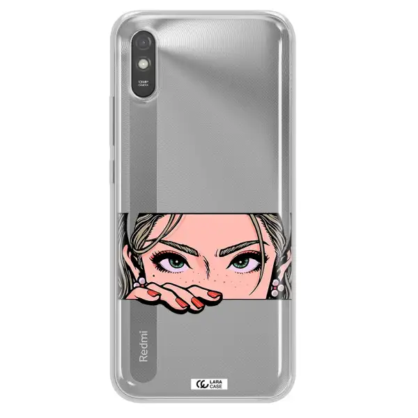 A Cartoon Of A Woman's Face Xiaomi Redmi 9A Clear Tpu Case