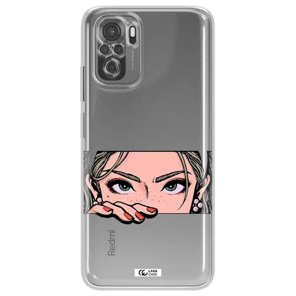 A Cartoon Of A Woman's Face Xiaomi Redmi Note 10S Clear Tpu Case