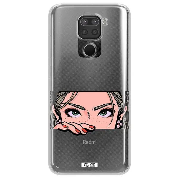 A Cartoon Of A Woman's Face Xiaomi Redmi Note 9 Clear Tpu Case