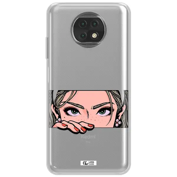 A Cartoon Of A Woman's Face Xiaomi Redmi Note 9T Clear Tpu Case