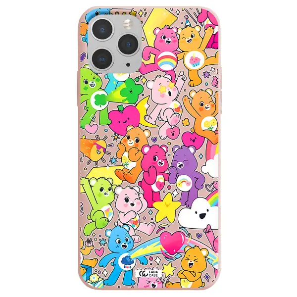a pattern of cartoon bears Apple iPhone 11 pro Silicone pastel pink Case