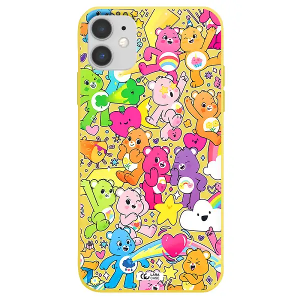 a pattern of cartoon bears Apple iPhone 11 Silicone canary yellow Case
