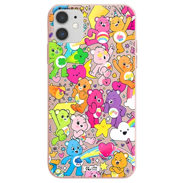 a pattern of cartoon bears Apple iPhone 11 Silicone pastel pink Case