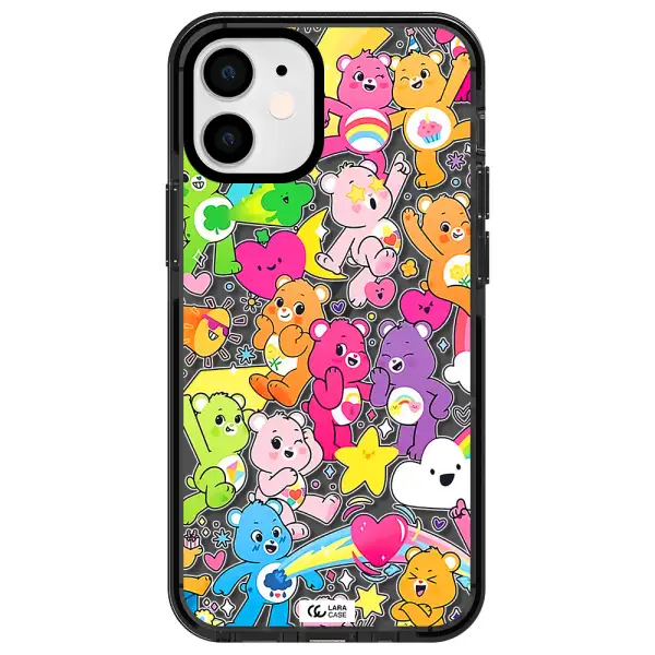a pattern of cartoon bears Apple iPhone 12 mini impact Smoke Black Case