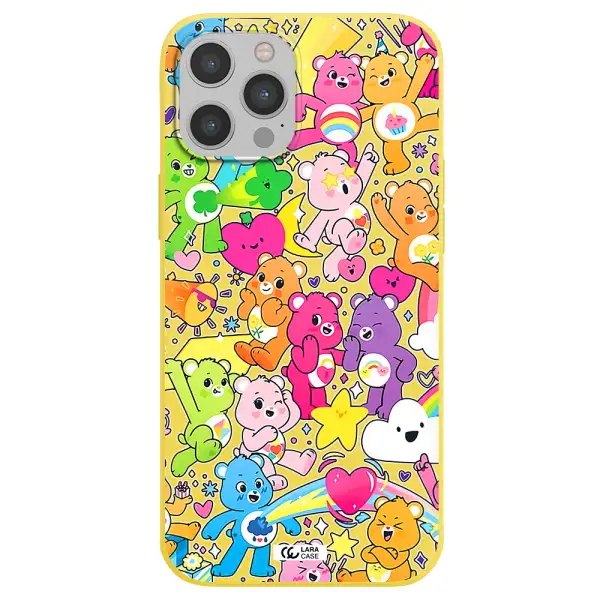 a pattern of cartoon bears Apple iPhone 12 pro max Silicone canary yellow Case