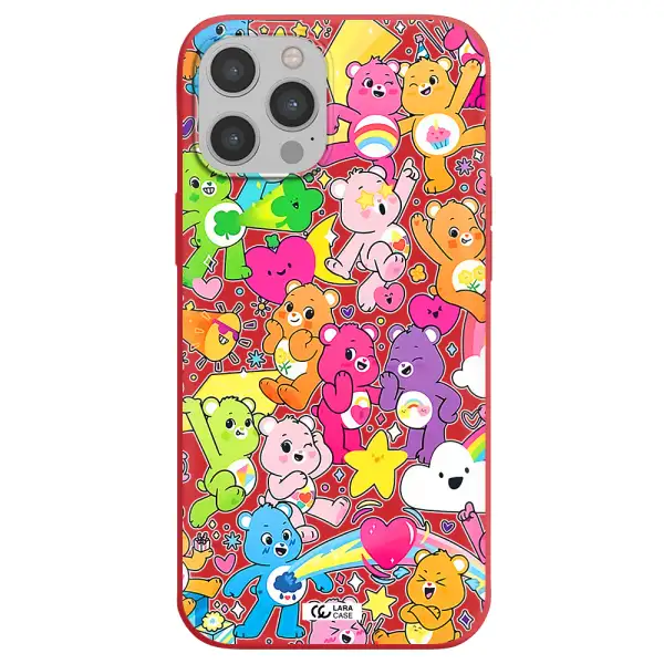 a pattern of cartoon bears Apple iPhone 12 pro max Silicone Imperial Red Case
