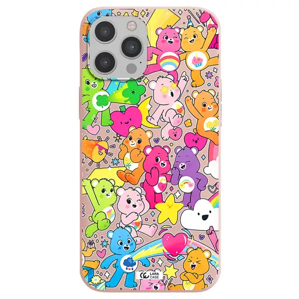 a pattern of cartoon bears Apple iPhone 12 pro max Silicone pastel pink Case