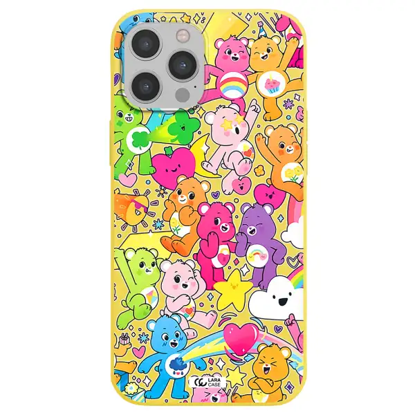 a pattern of cartoon bears Apple iPhone 12 pro Silicone canary yellow Case