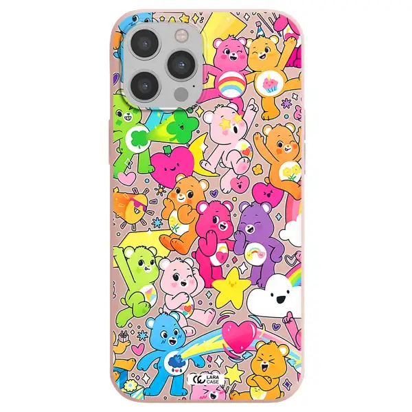 a pattern of cartoon bears Apple iPhone 12 pro Silicone pastel pink Case