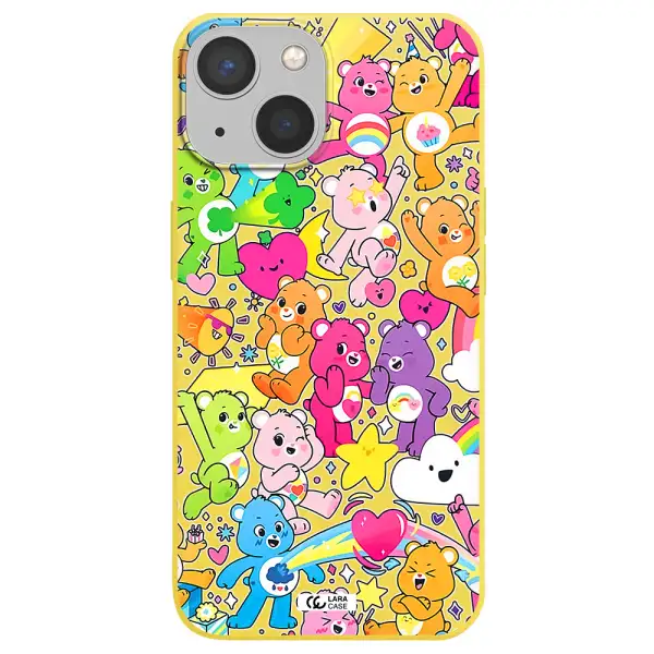 a pattern of cartoon bears Apple iPhone 13 mini Silicone canary yellow Case