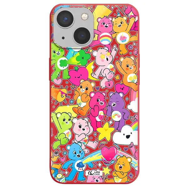 a pattern of cartoon bears Apple iPhone 13 mini Silicone Imperial Red Case