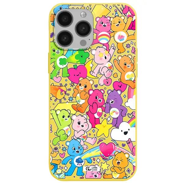 a pattern of cartoon bears Apple iPhone 13 Pro Max Silicone canary yellow Case