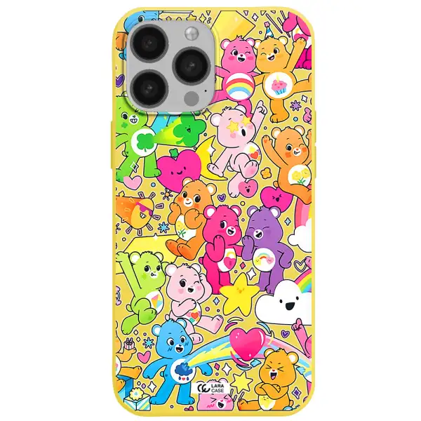 a pattern of cartoon bears Apple iPhone 13 Pro Silicone canary yellow Case