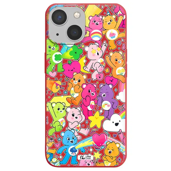 a pattern of cartoon bears Apple iPhone 13 Silicone Imperial Red Case