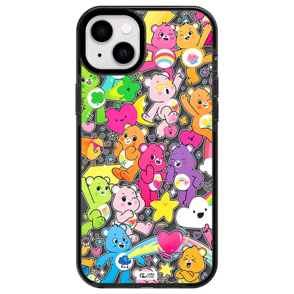 a pattern of cartoon bears Apple iPhone 14 plus impact Smoke Black Case