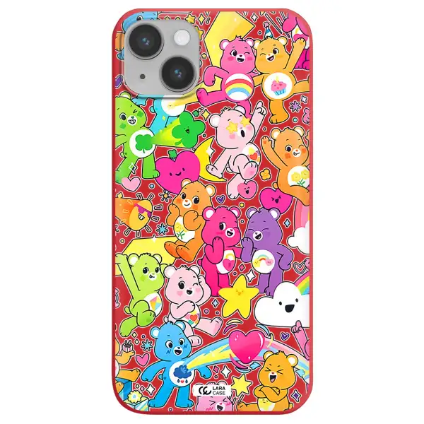 a pattern of cartoon bears Apple iPhone 14 plus Silicone Imperial Red Case