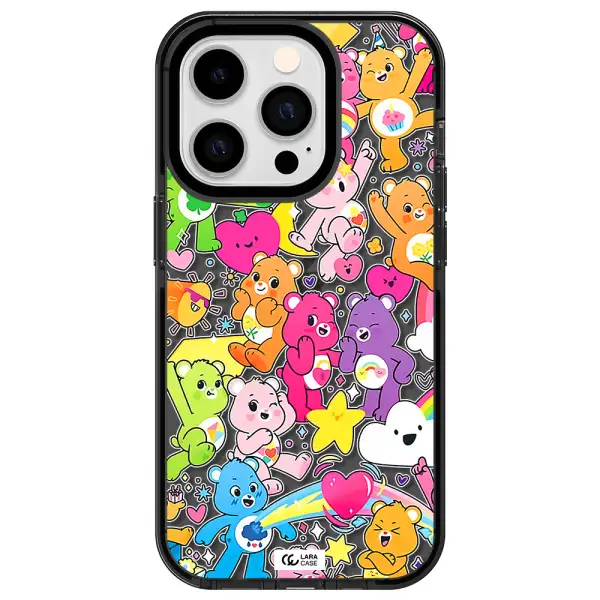 a pattern of cartoon bears Apple iPhone 14 pro impact Smoke Black Case