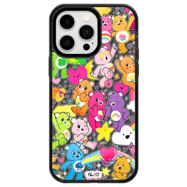 a pattern of cartoon bears Apple iPhone 14 pro max impact Smoke Black Case