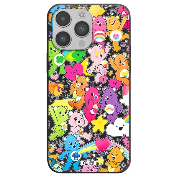 a pattern of cartoon bears Apple iPhone 14 pro max Silicone black Case