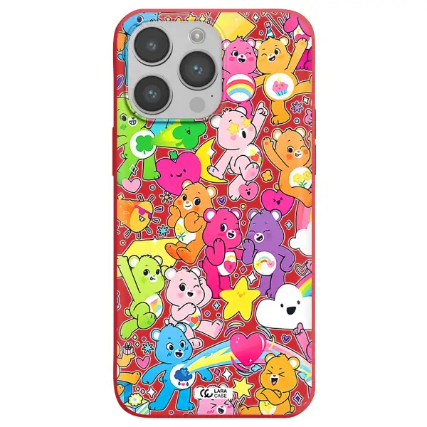a pattern of cartoon bears Apple iPhone 14 pro max Silicone Imperial Red Case