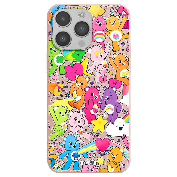 a pattern of cartoon bears Apple iPhone 14 pro max Silicone pastel pink Case