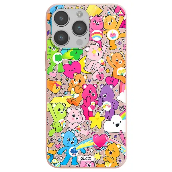 a pattern of cartoon bears Apple iPhone 14 pro Silicone pastel pink Case