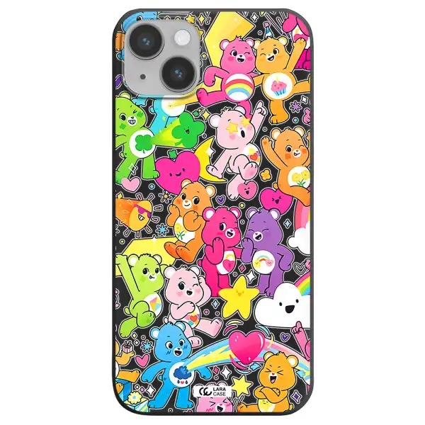 a pattern of cartoon bears Apple iPhone 14 Silicone black Case