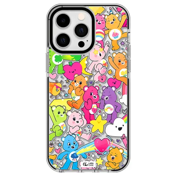 a pattern of cartoon bears Apple iPhone 15 Pro impact black border Case