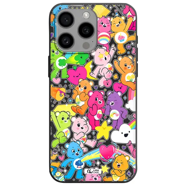 a pattern of cartoon bears Apple Iphone 15 Pro max Silicone black Case