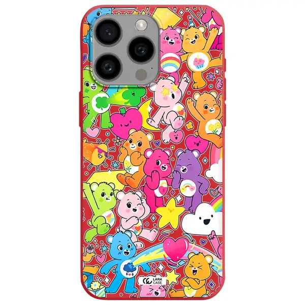 A Pattern Of Cartoon Bears Apple Iphone 15 Pro Max Silicone Imperial Red Case