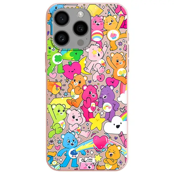 a pattern of cartoon bears Apple Iphone 15 Pro max Silicone pastel pink Case