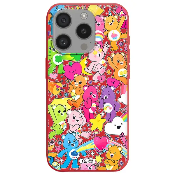 A Pattern Of Cartoon Bears Apple Iphone 15 Pro Silicone Imperial Red Case