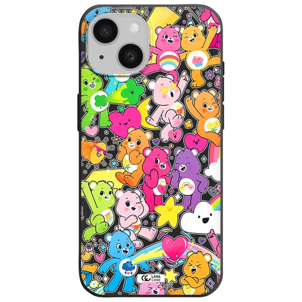 a pattern of cartoon bears Apple iPhone 15 Silicone black Case