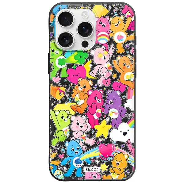 A Pattern Of Cartoon Bears Apple Iphone 16 Pro Max Silicone Black Case
