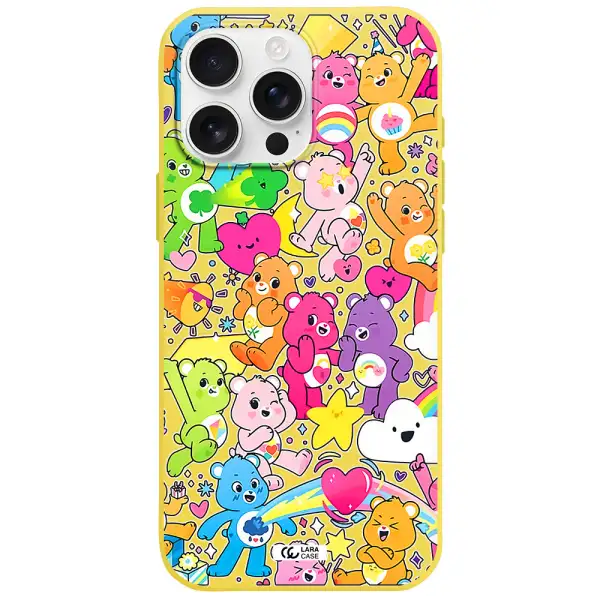 A Pattern Of Cartoon Bears Apple Iphone 16 Pro Max Silicone Canary Yellow Case