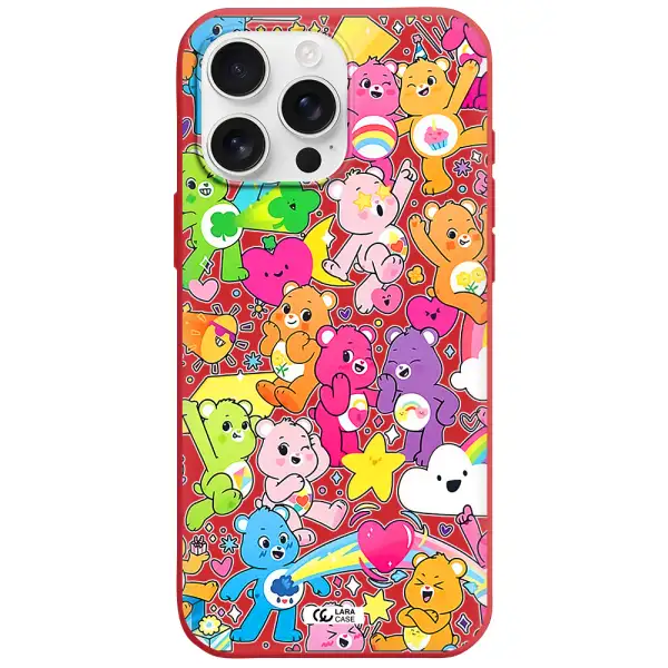 A Pattern Of Cartoon Bears Apple Iphone 16 Pro Max Silicone Imperial Red Case