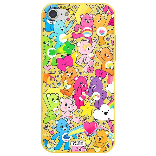 a pattern of cartoon bears Apple iPhone 7 Silicone canary yellow Case