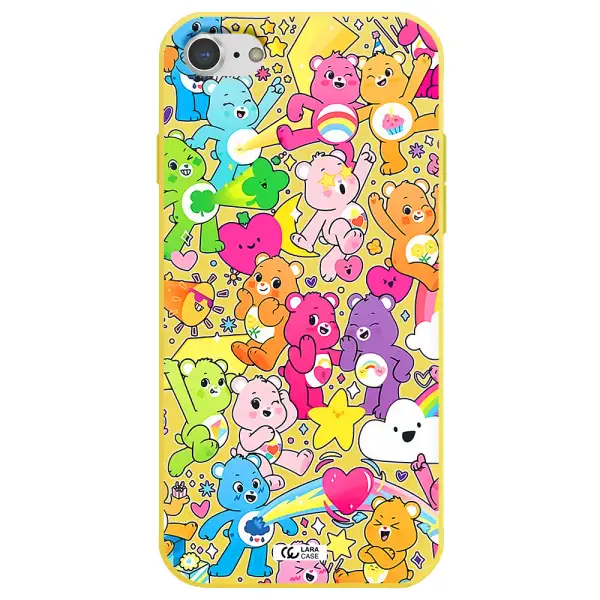 a pattern of cartoon bears Apple iPhone 8 Silicone canary yellow Case