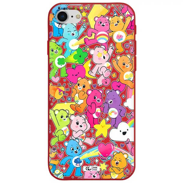 a pattern of cartoon bears Apple iPhone se 2020 Silicone Imperial Red Case