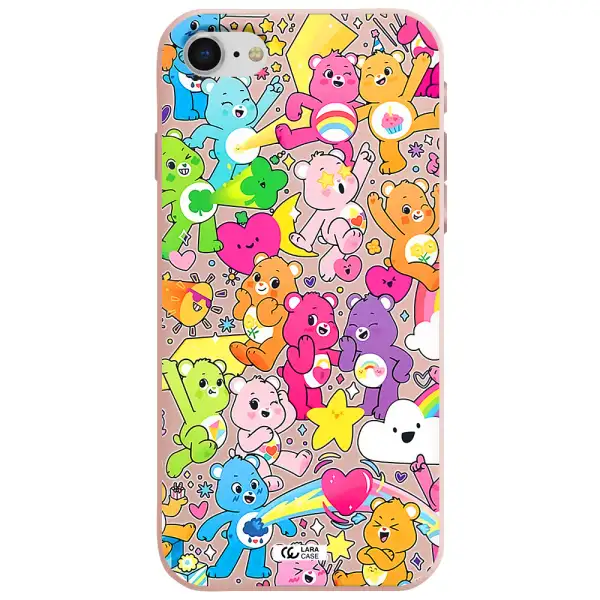 a pattern of cartoon bears Apple iPhone se 2020 Silicone pastel pink Case