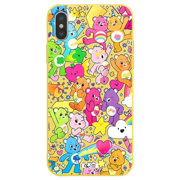 a pattern of cartoon bears Apple iPhone X Silicone canary yellow Case