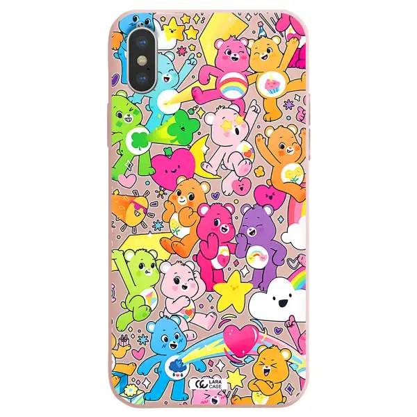 a pattern of cartoon bears Apple iPhone X Silicone pastel pink Case