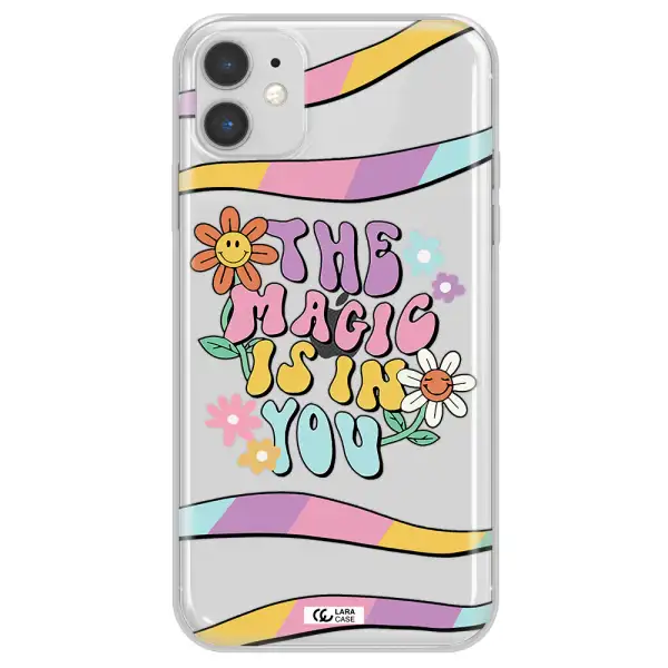 a cartoon text with flowers Apple iPhone 11 Clear TPU Case