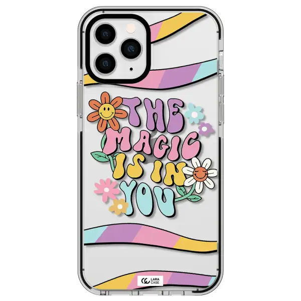 a cartoon text with flowers Apple iPhone 11 pro impact black border Case