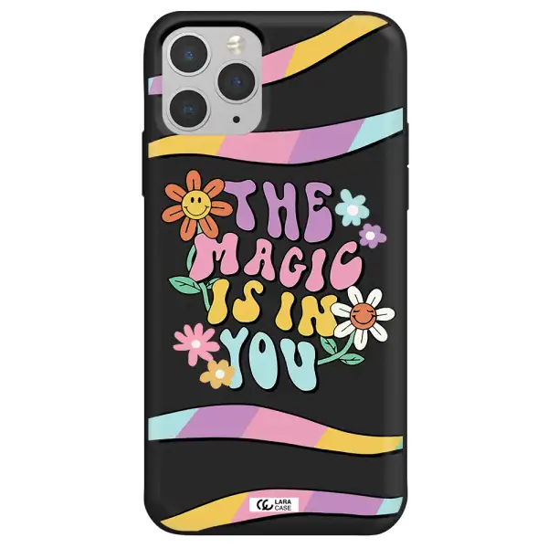 a cartoon text with flowers Apple iPhone 11 pro max Silicone black Case