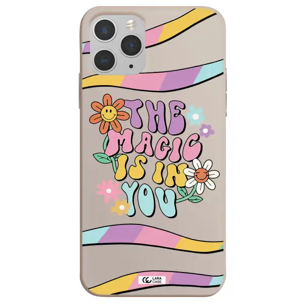 a cartoon text with flowers Apple iPhone 11 pro max Silicone Stone Case