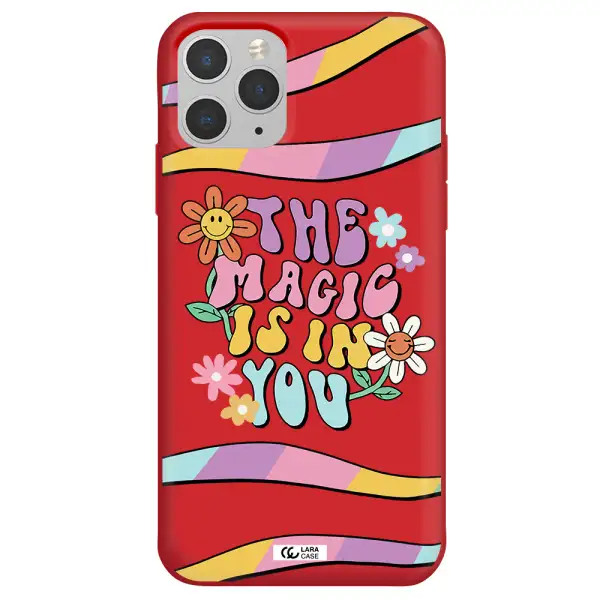 a cartoon text with flowers Apple iPhone 11 pro Silicone Imperial Red Case